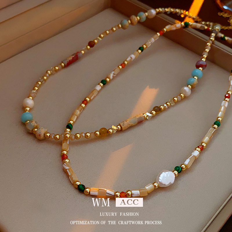 Baroque Freshwater Pearl Necklace Simple Elegant Colorful Beaded Clavicle Chain Niche Light Luxury High-end Necklace for Women