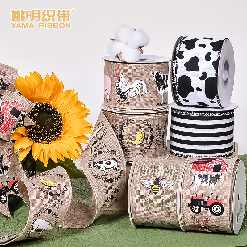 Yamawired Ribbon with Iron Wire Edge 6.3cm Imitation Linen DIY Bee Festival Decoration Material Ribbon