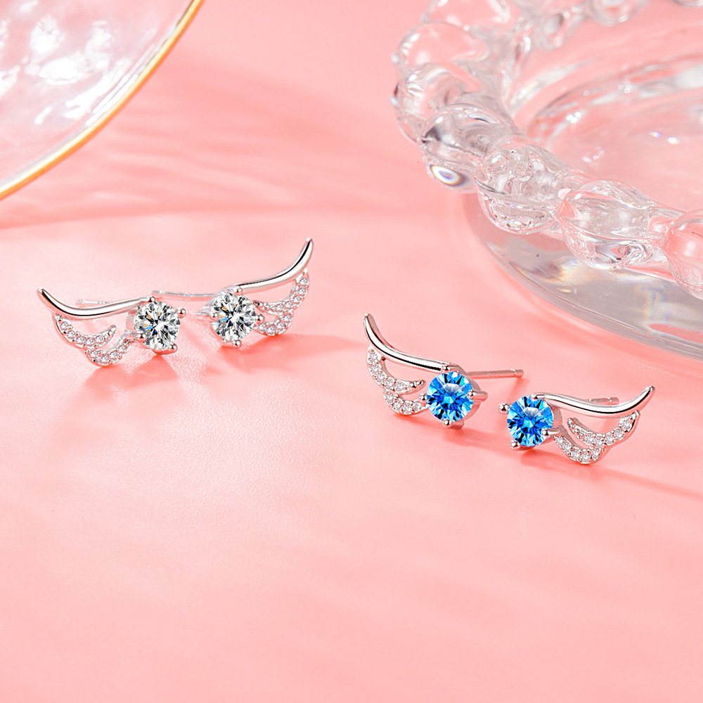 Fashion Angel Wing Earrings Women's Simple Cold Style Elegant Cyber Celebrity Blue Wing Earrings Distinctive High-end Earrings