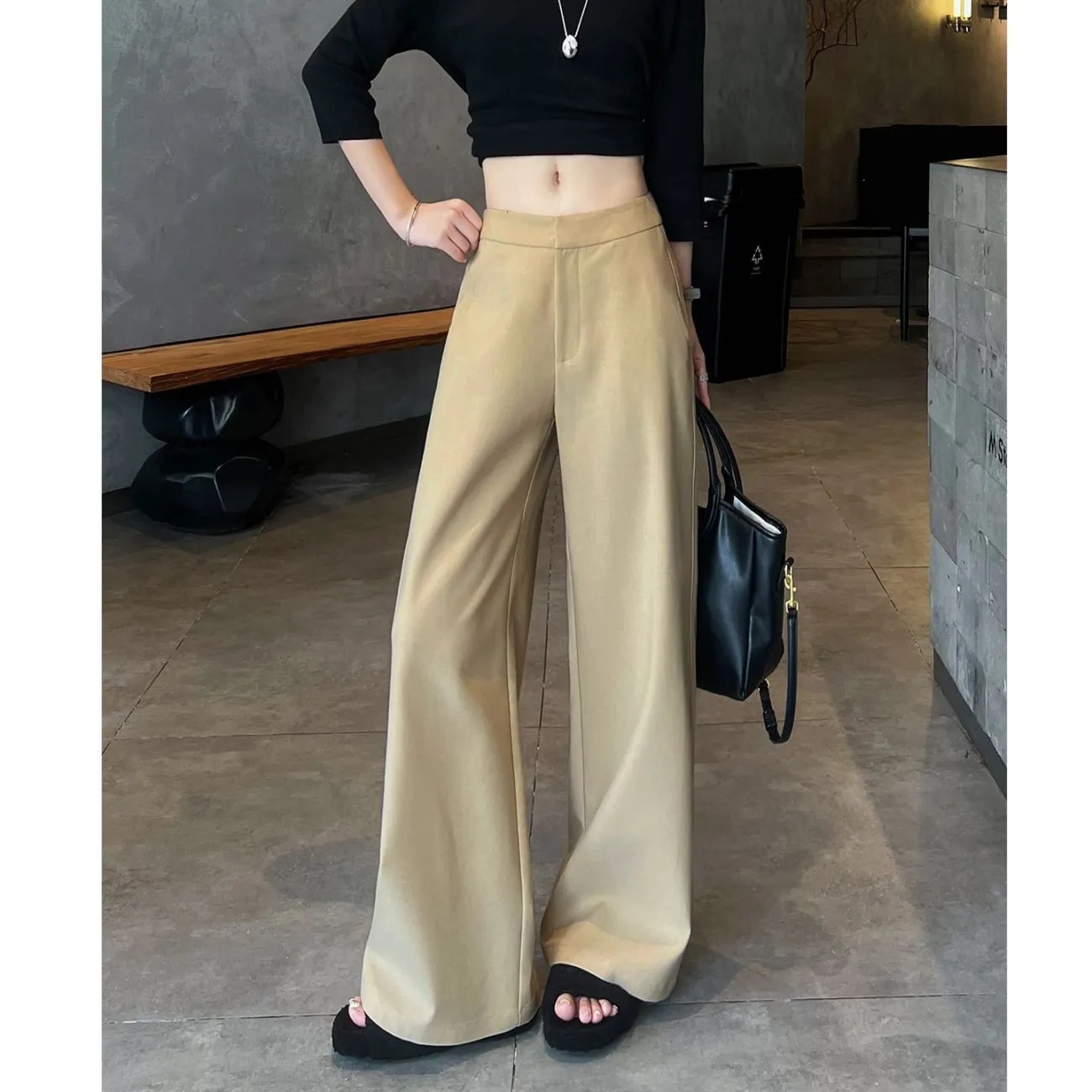Wide-Leg Pants for Women 2025 Spring and Autumn New Style Drapey Slim-Fit Suit Pants Casual Straight Retro Khaki Pants