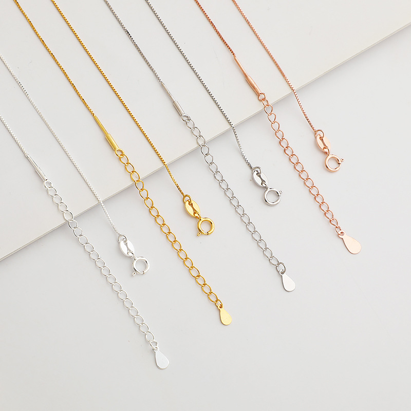 s925 sterling silver box chain DIY clavicle necklace single chain bare chain heart-piercing with needle chain screw buckle necklace with tail chain