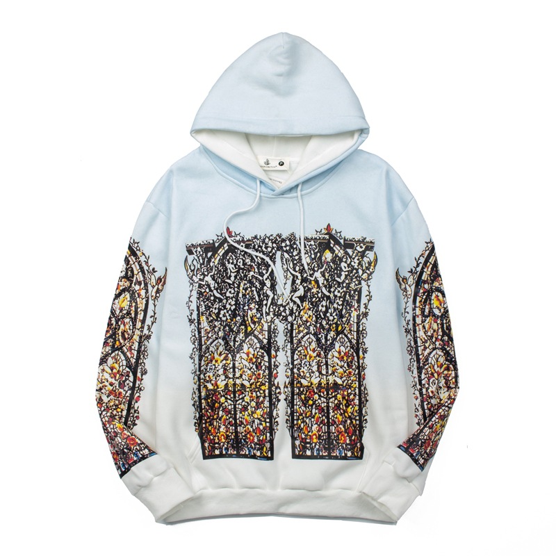 2025 Cross-Border American High Street Retro Hip-Hop Street Mud-Dyed Distressed Hoodie Window Print Gradient Hooded Sweatshirt