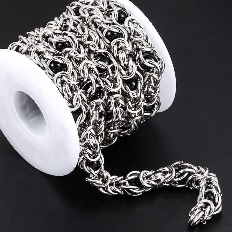 New stainless steel keel clip black bead jewelry chain DIY necklace bracelet Cuban chain fashion hip hop chain