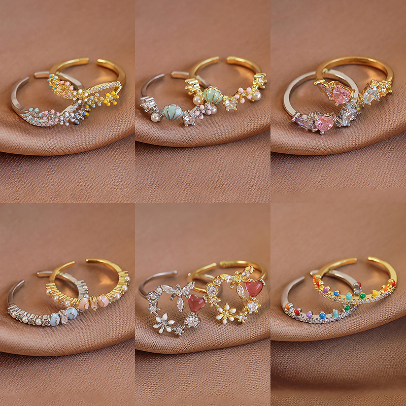 Golden silver Color Oil Dropping Ring Light Luxury Niche Fashion Sense Open Ring Ring All-match Elegant Hand Jewelry