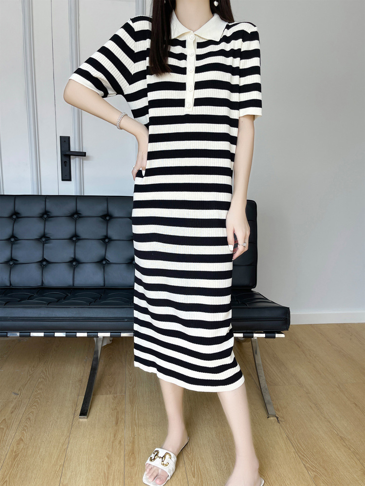Summer Women's Polo Collar Long Dress, Casual, Slimming, Simple, Versatile, Elegant, Loose Mid-Length Dress for Women
