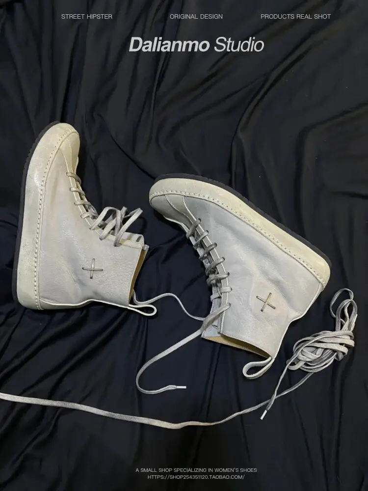 Ma White High-Top Shoes for Men and Women, Cross Thick-Soled Lace-Up Boots, Sports Casual Shoes, Height-Increasing White Shoes