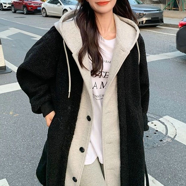 Korean Chic2025 Autumn and Winter New Long Hooded Skirt Jacket Cashmere Versatile Loose Fashion Jacket Ins