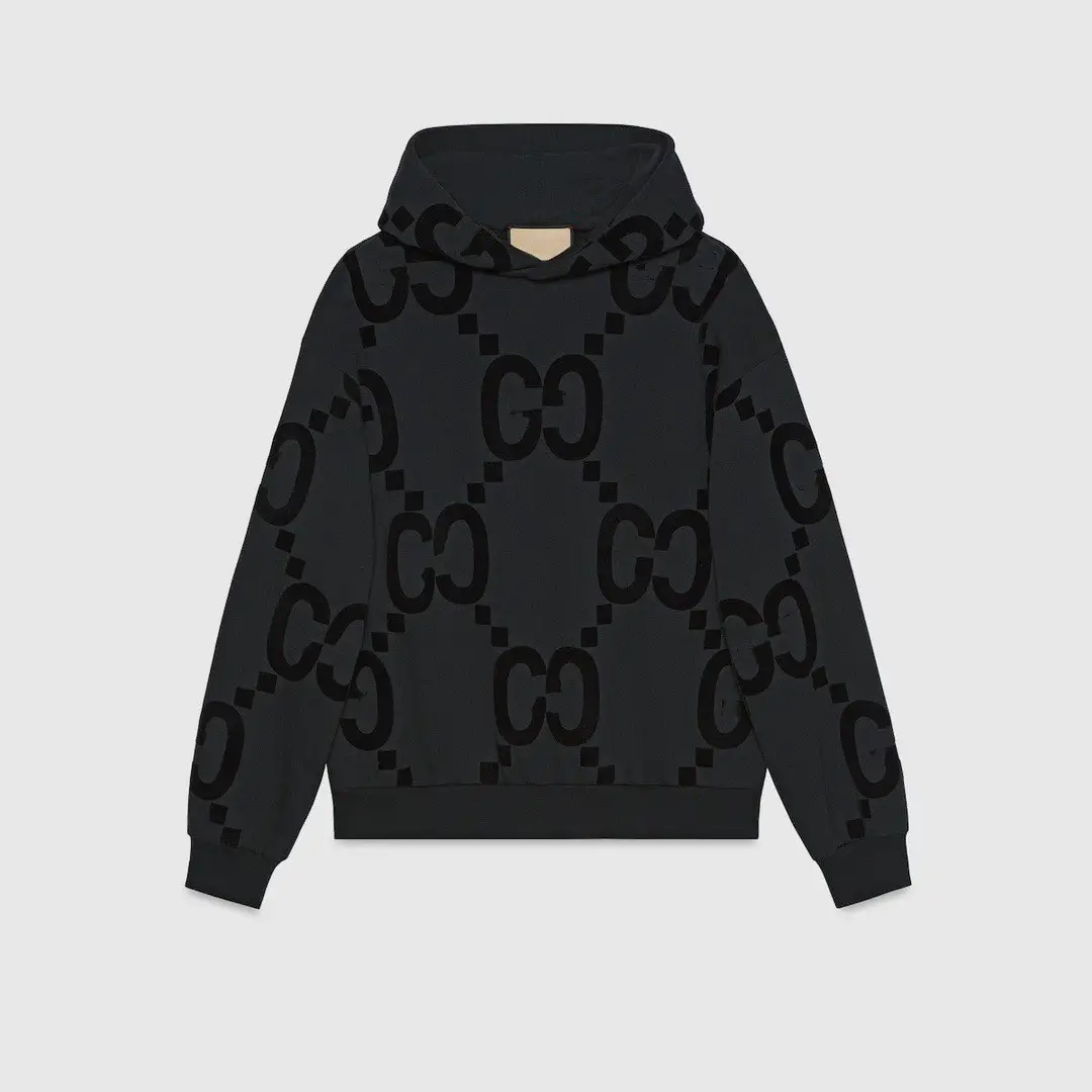 High Version Gujia Gu Home 2025 Autum New Gg Letter Flocking Printed Loose Long-Sleeved Sweatshirt and Pants Suit