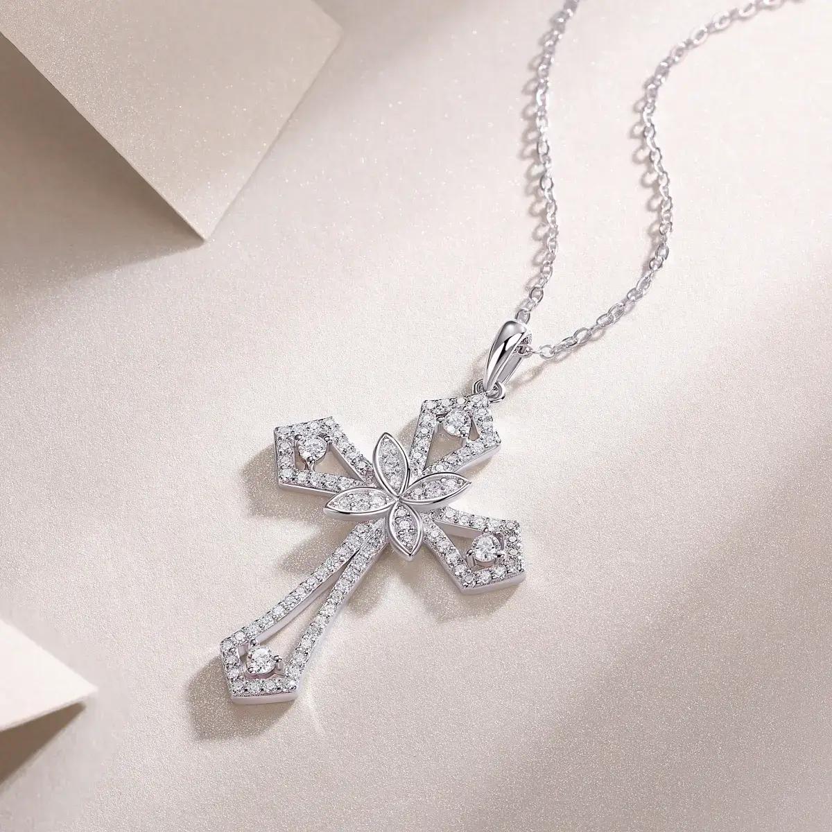 Mst Bling Moissanite 925 Sterling Silver Cross Classy Accessible Luxury Clavicle Necklace