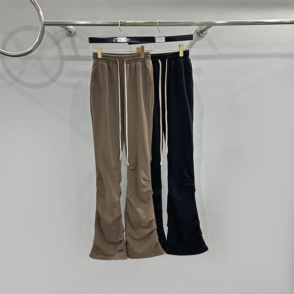 SUBHUMAN women's chic 2024 spring and summer dark wind eating soil gray drawstring pleated slim slimming flared long pants