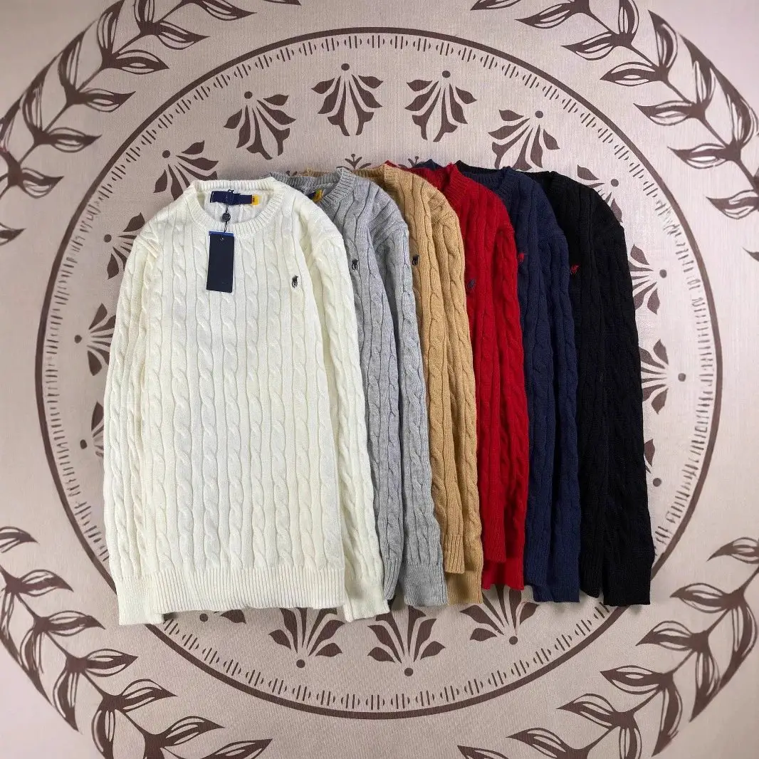 Pony Label Crew Neck Twist Couple Sweater Knit Sweater Men Embroidery Warm Top Women