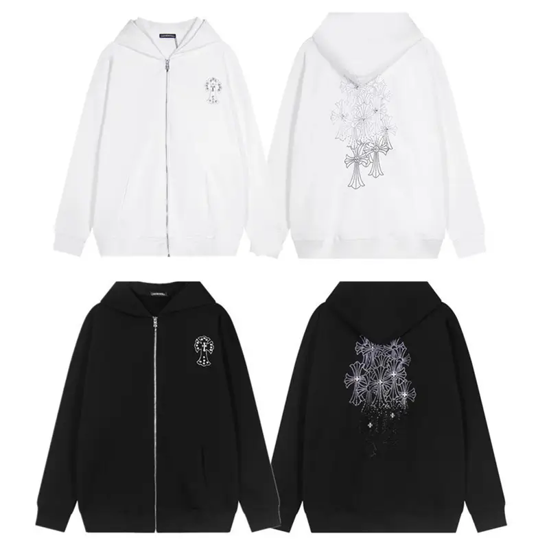 European and American Original Street Sanskrit Gothic Letter Cross Print Hooded Sweatshirt Zipper Cardigan Loose Jacket