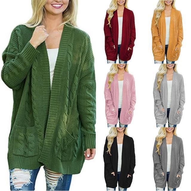 Autumn and Winter New Amazon Sweater Women's European and American Double Pocket Twist Knitted Cardigan Trendy Кардиган