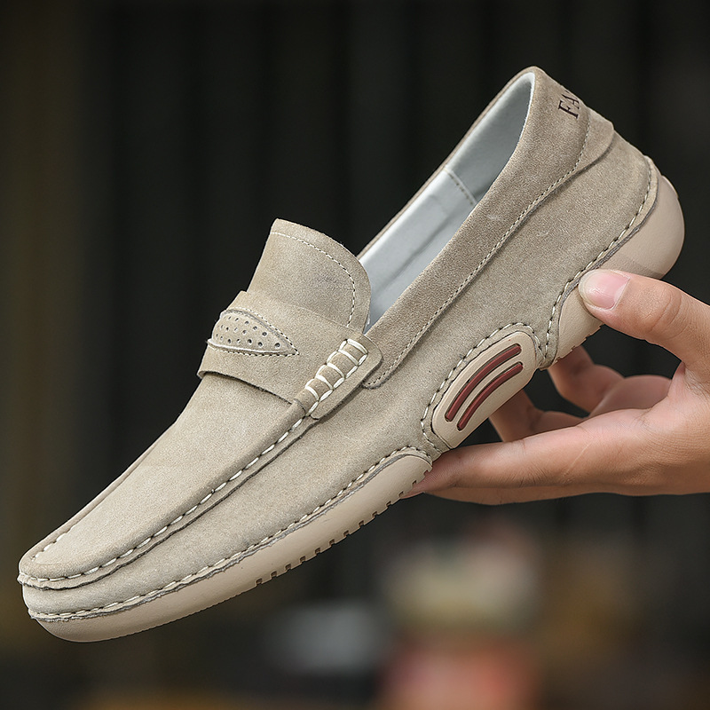 Loafers Men's Spring New Style Genuine Leather Soft Sole Slip-On Flats Non-Slip Breathable Versatile Casual Men's Shoes Beanie Shoes