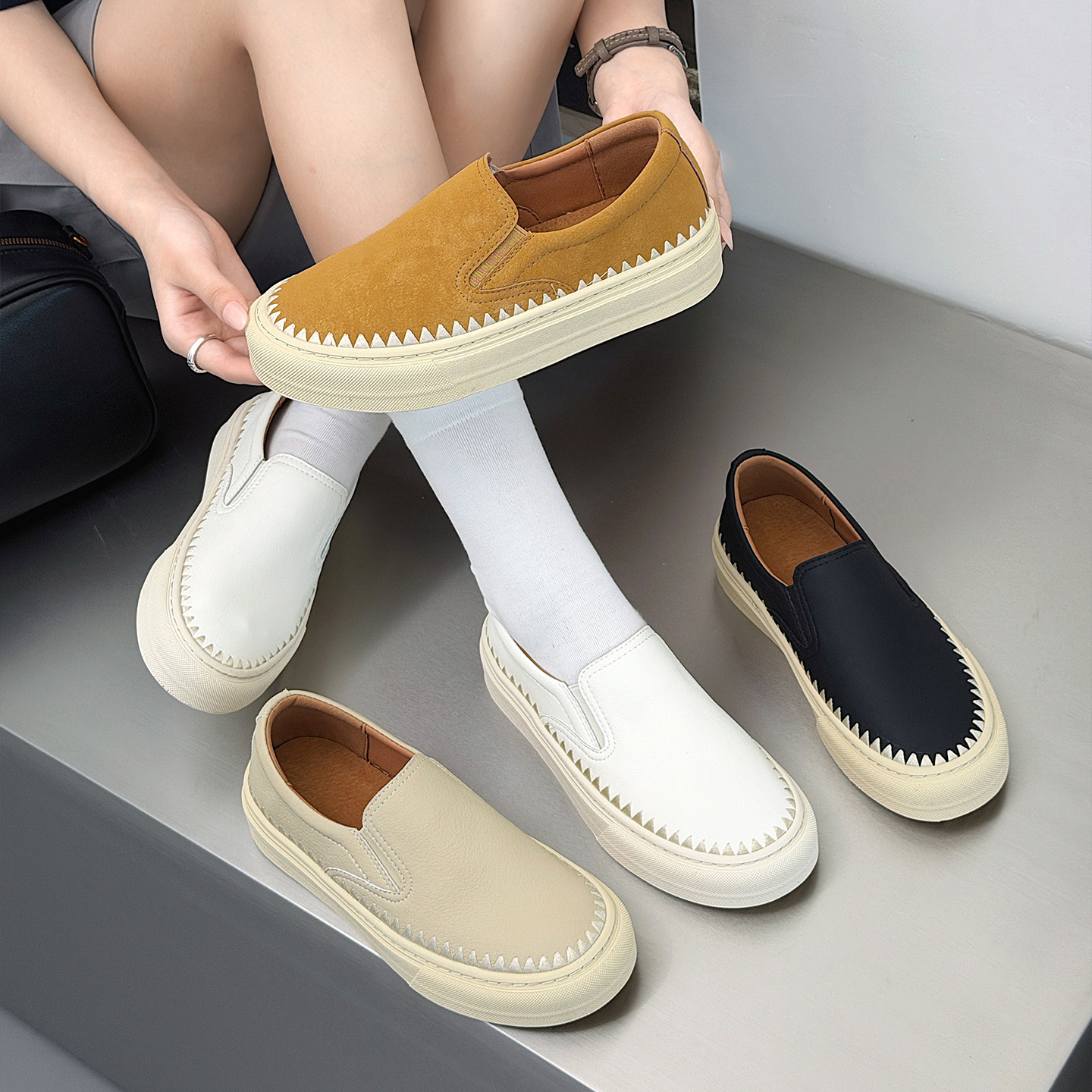 Genuine Leather Loafers for Women 2026 Spring and Summer New Style Slip-On Fisherman Shoes Round Toe Flat Casual Sneakers