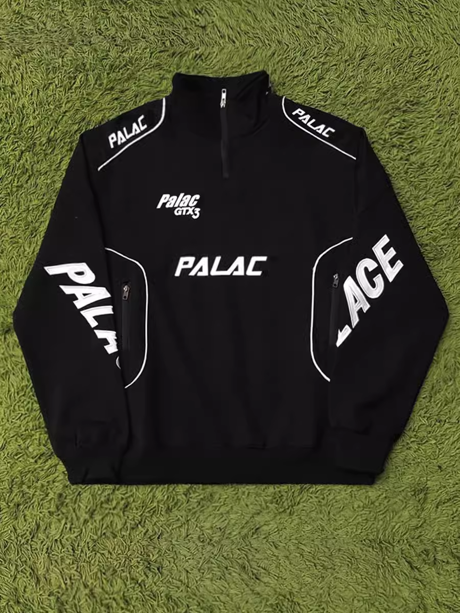 Palace Life Racer Top Triangle Panda Color-Block Half-Zip Sweatshirt Motorcycle Racing Jacket Unisex