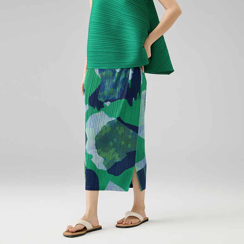 Counter Quality 2025 Summer New Elegant Split Print Skirt Slim-fit Slimming All-match A- line Skirt