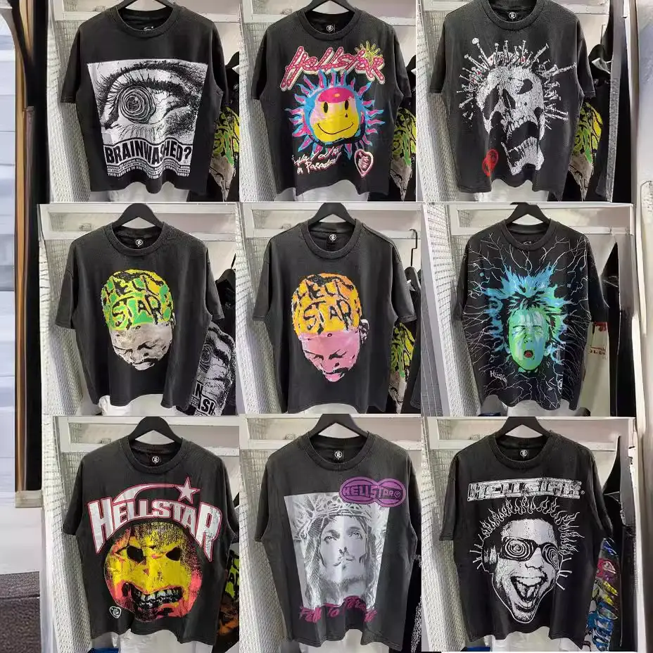 Cross-border European and American fashion brand Hell star heavy industry distressed washed short sleeve T-shirt men and women American high street hip hop half sleeve