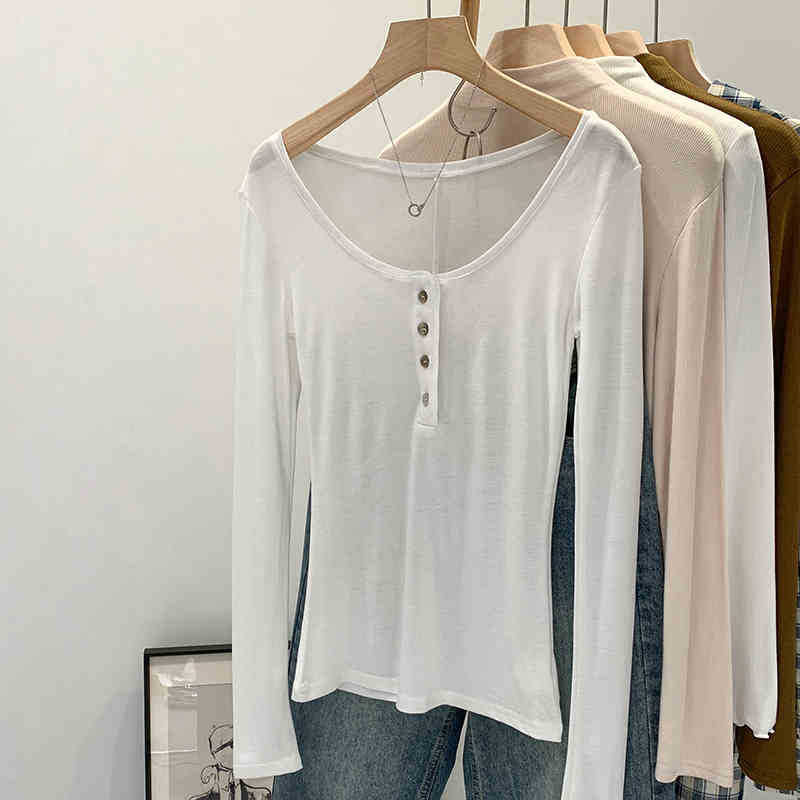 Spring Thin V-Neck Unique and Beautiful Henry Long-sleeved T-shirt 2025 Simple Loose Inner Base Shoulder Top for Women