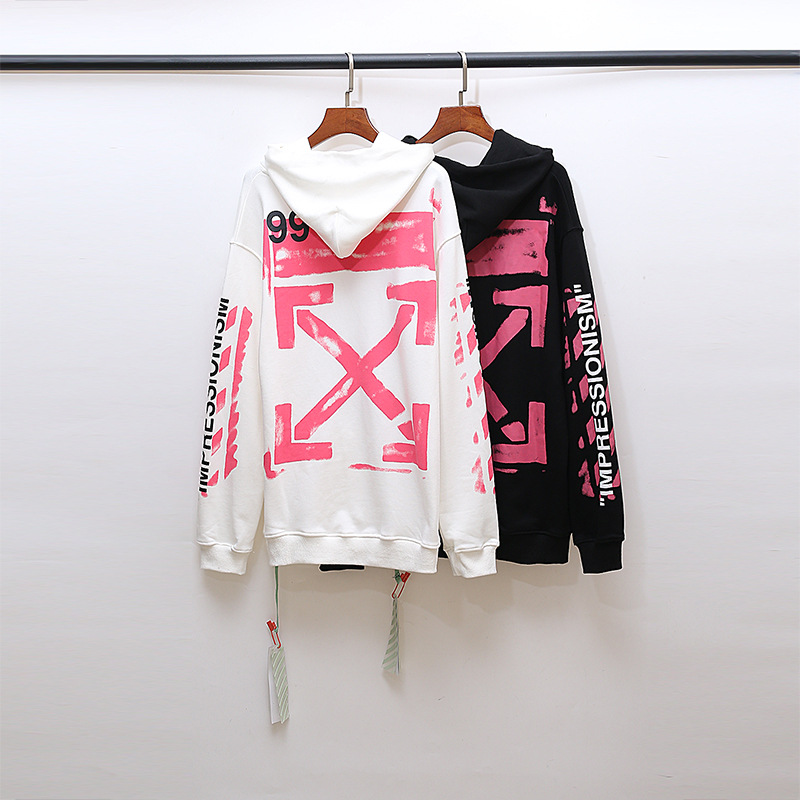 2024 New Autumn and Winter Ow 99 Letter Arrow Pattern Pullover Hooded Sweatshirt for Men and Women, One Piece Wholesale