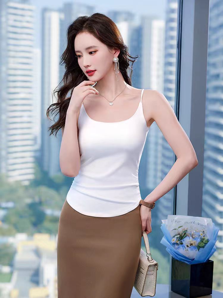 Women's Camisole with Chest Pads, New Stylish Back Design, Professional Suit Inner Wear, Fashionable and Slimming Versatile Sleeveless Top