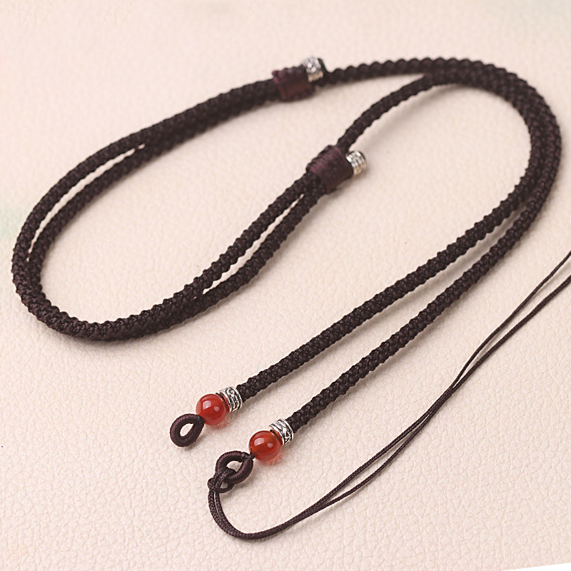 Tianzhu Crossing Lanyard Tie Ping An Buckle Ring Round Bead Clavicle Chain Hand-woven Jadeite Play Rope Wholesale for Men and Women