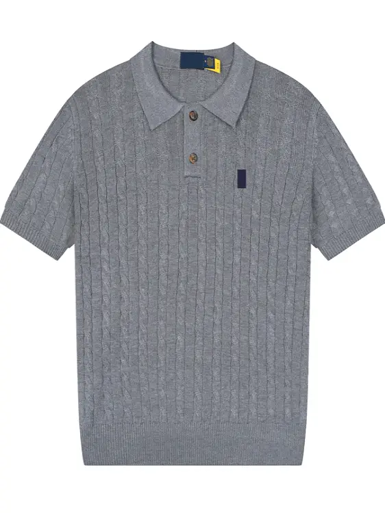 Short-Sleeved Knit Shirt for Men, Summer Paul Pure Cotton Polo Shirt with Cable Knit, Casual Polo Shirt, T-Shirt, Business Versatile Half-Sleeve Top