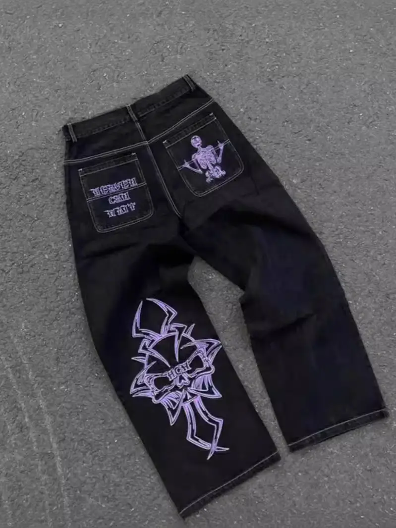 Street Dance Wide Leg Loose Jeans Men's Fashion Black Loose Board Jeans Men's Rap Jeans