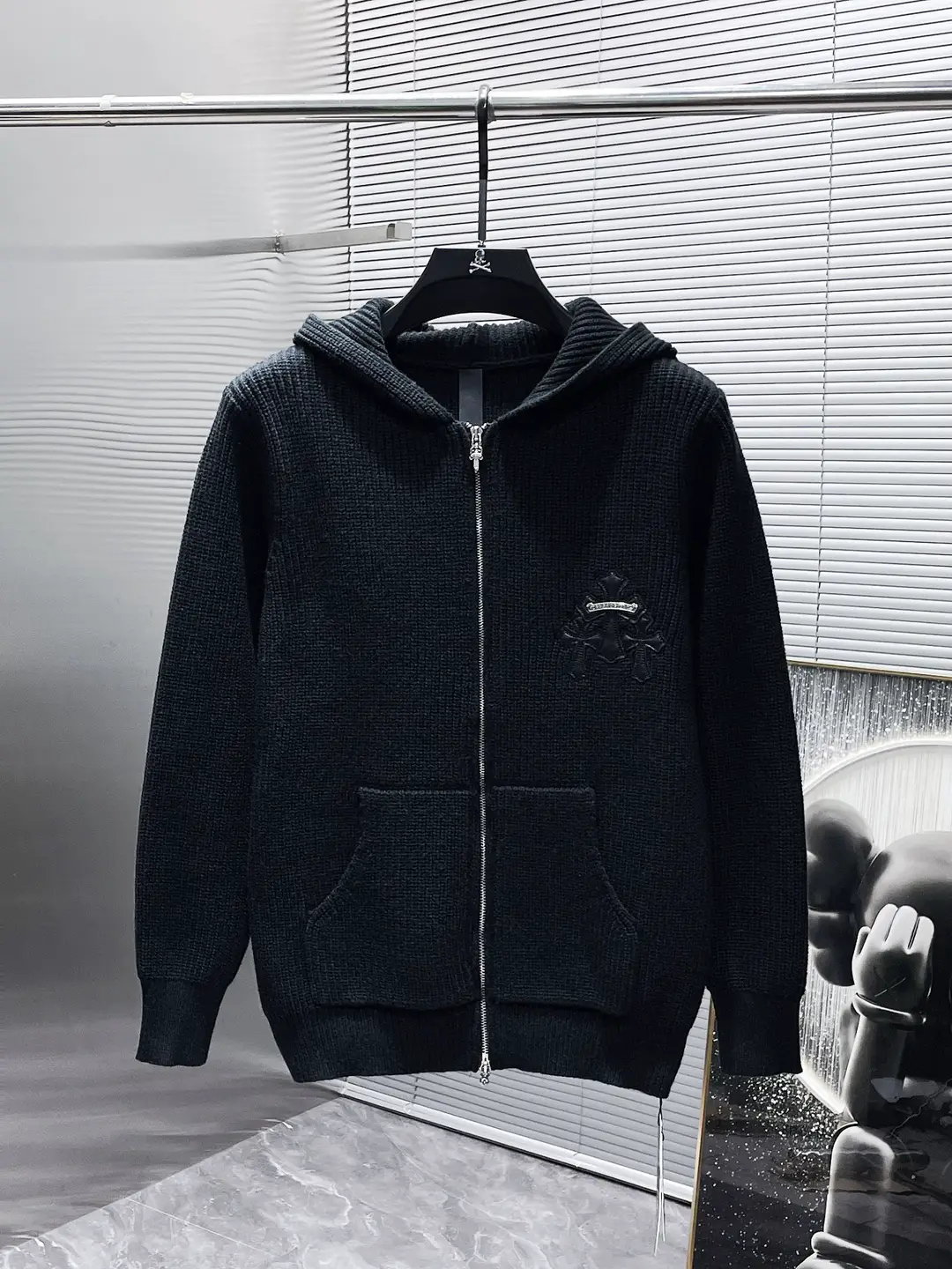 Chrome Heart High Quality Leather Metal Accessories Zipper New Knitted Jacket Hoodie Men's