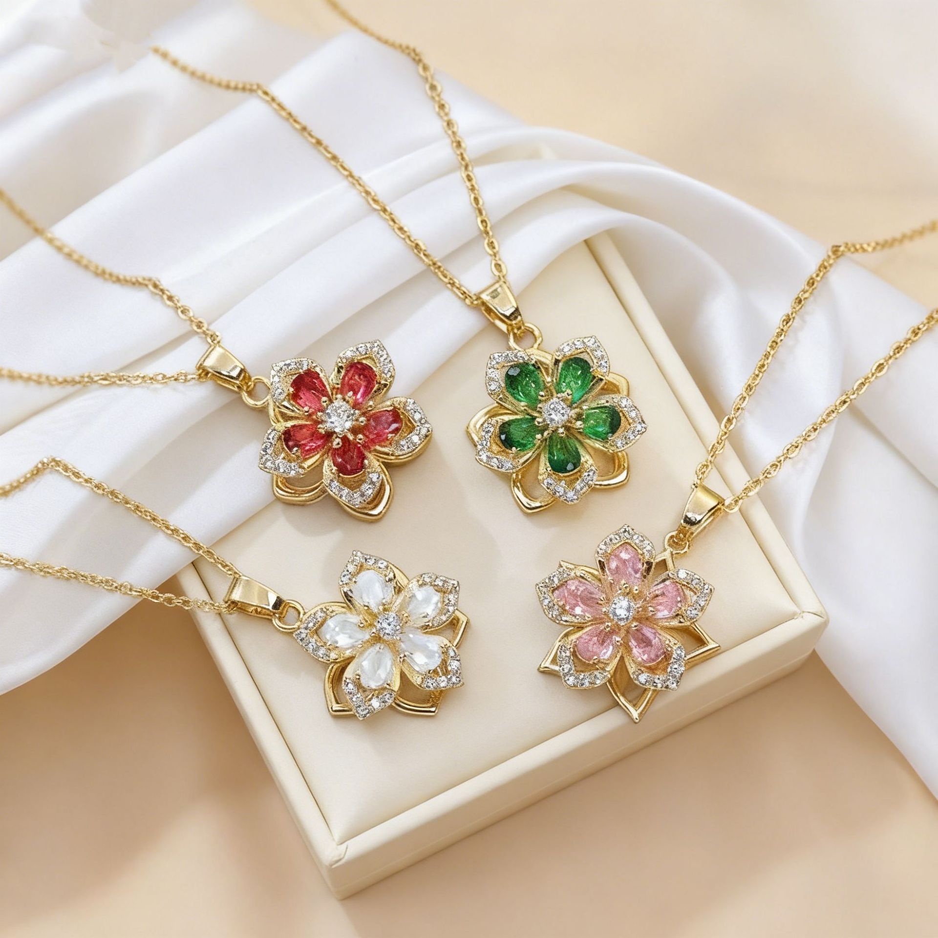 Necklace for Women, Internet Celebrity Style, Rotating Bauhinia Flower Zircon Flower Pendant, Niche New Design, Elegant Cross-Border Titanium Steel Necklace