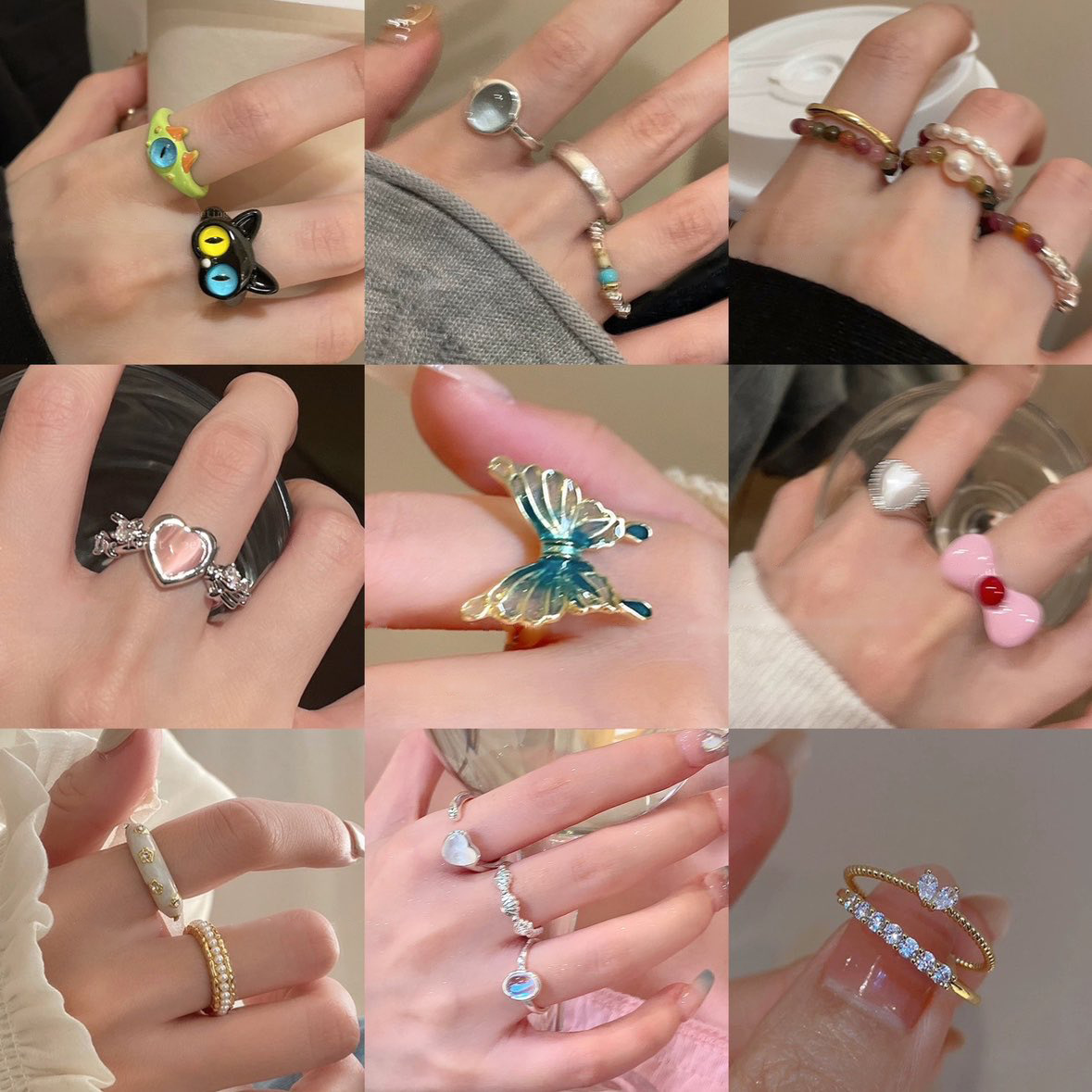 Cute Cartoon Pearl Geometric Ring Niche Design Ins Style Finger Ring Cute Fashion Creative Style Bracelet for Women