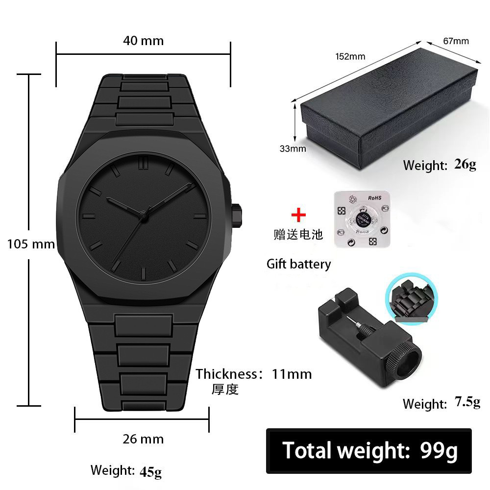 Cross-Border Douyin Popular Plastic Men's Watch Arabic Business Black Butterfly Buckle Watch Men's Cross-Border Wholesale