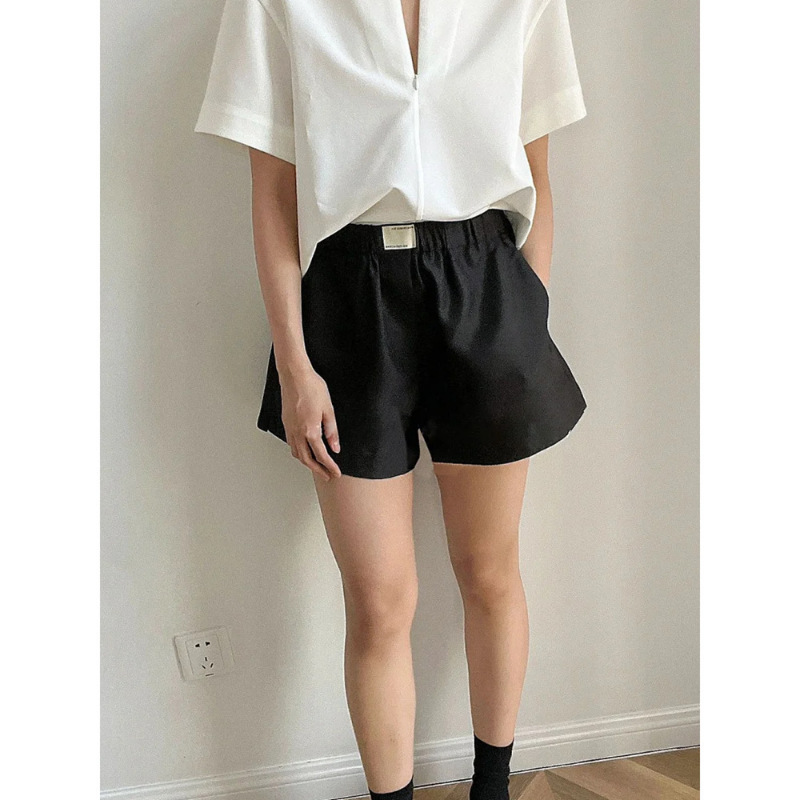 Longmei Elastic Waist Loose Boxing Shorts for Women 2026 Spring and Summer New Vkc Style Simple High-Waisted Wide-Leg Casual Pants
