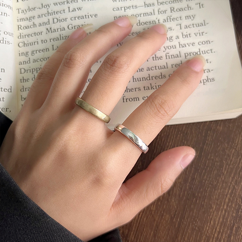 Lan Zhi Su Ring Simple Ring Personalized Ins Style Opening 925 Sterling Silver Ring All-match Middle Ancient Copper Jewelry Food Finger Ring