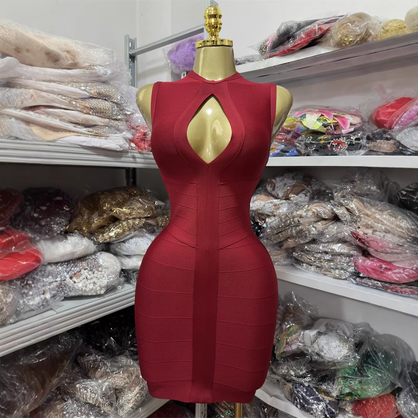 Cross-Border 2026 Spring New Style Light Luxury High-End Sexy Sleeveless Slim-Fit Hollow-Out Mini Dress