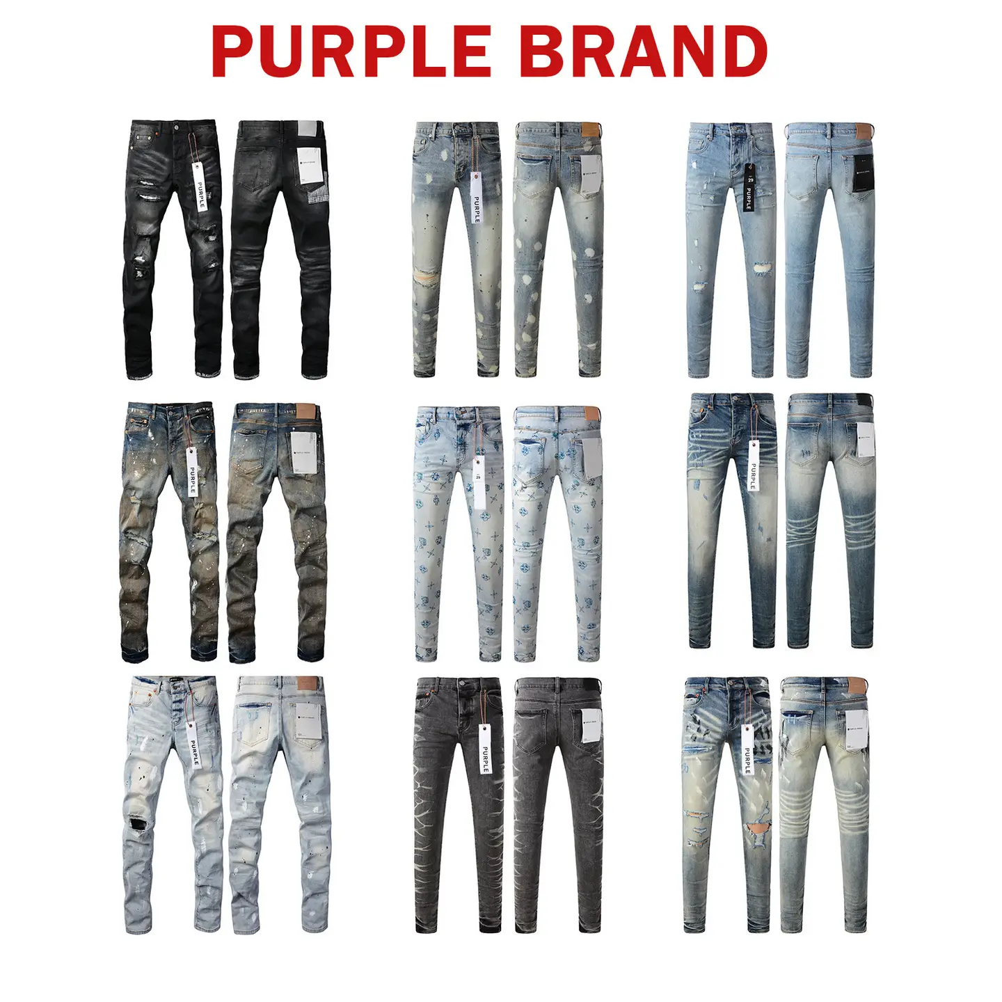 Foreign Trade Cross-Border European and American Trendy Brand Purple Purple Jeans Street Hip-Hop Ripped Distressed Jeans