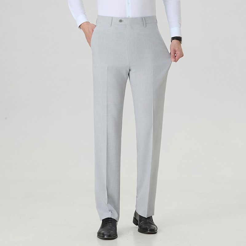 High-End Designer Thin Linen Dress Pants for Men, Loose Straight-Leg Mulberry Silk Drape, Wrinkle-Free High-Waisted Men's Long Trousers