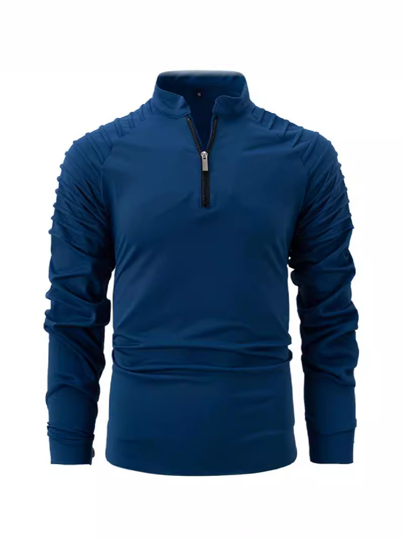 2024 cross-border Amazon Spring and Autumn new discount stitching casual sports zipper shirt long sleeve men