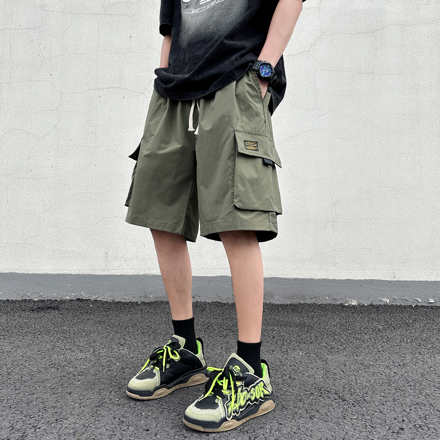 Cargo Shorts Men's Ice Silk 2025 Summer Functional Loose Straight Hong Kong Style Casual Beach Pants Quick-Drying Five-Point Pants