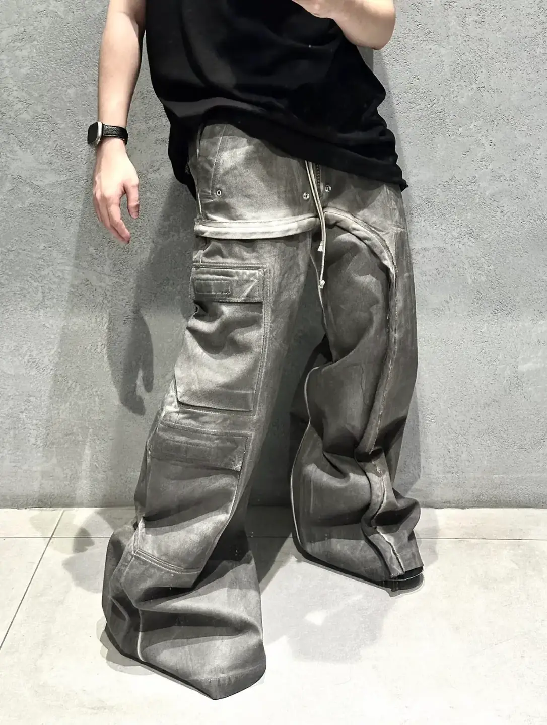 Rodowens New 26Sscargobela Ro Dark Style Washed Vintage Work Pants Wide-Leg Pants for Men