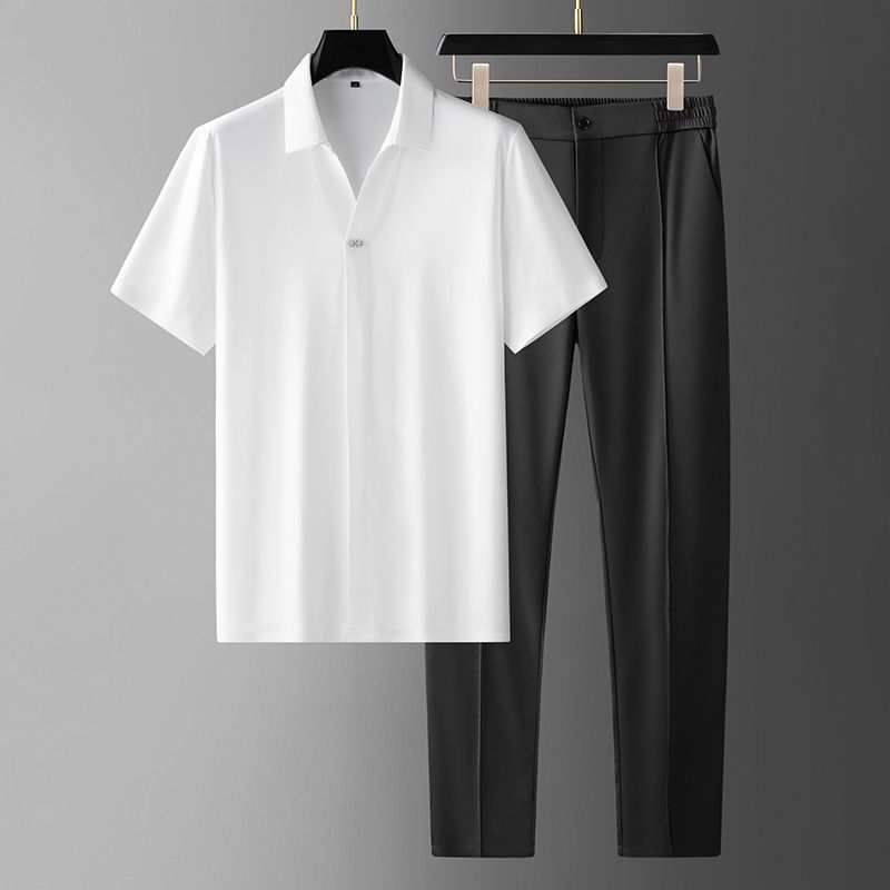 Business Entry Luxury Chinese Fashion Collar 2024 Summer Ice Silk Thin Men's Casual Sports suit Trendy White suit