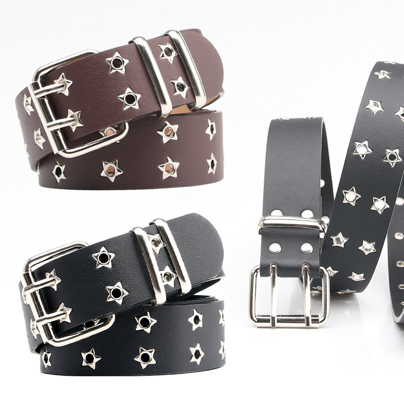 New Star Double Row Air Eyelet Belt Women's Fashion All-match Casual Punk Jeans Decorative Belt in stock