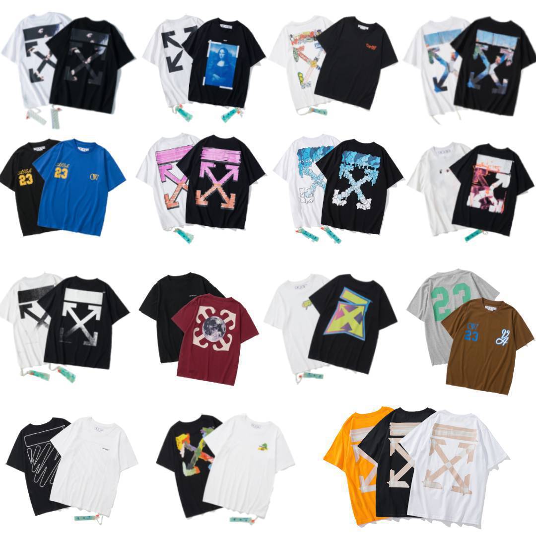 Wholesale foreign trade tide brand high quality off short sleeve ow tide brand dissolved arrow gradient starry sky splash ink T-shirt lovers