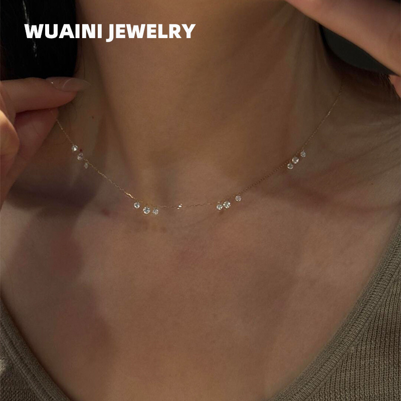 Flash Fine Water Drops Zircon Tassel Necklace Women's Light Luxury Niche Cool Sense Exquisite Simple All-match Clavicle Chain