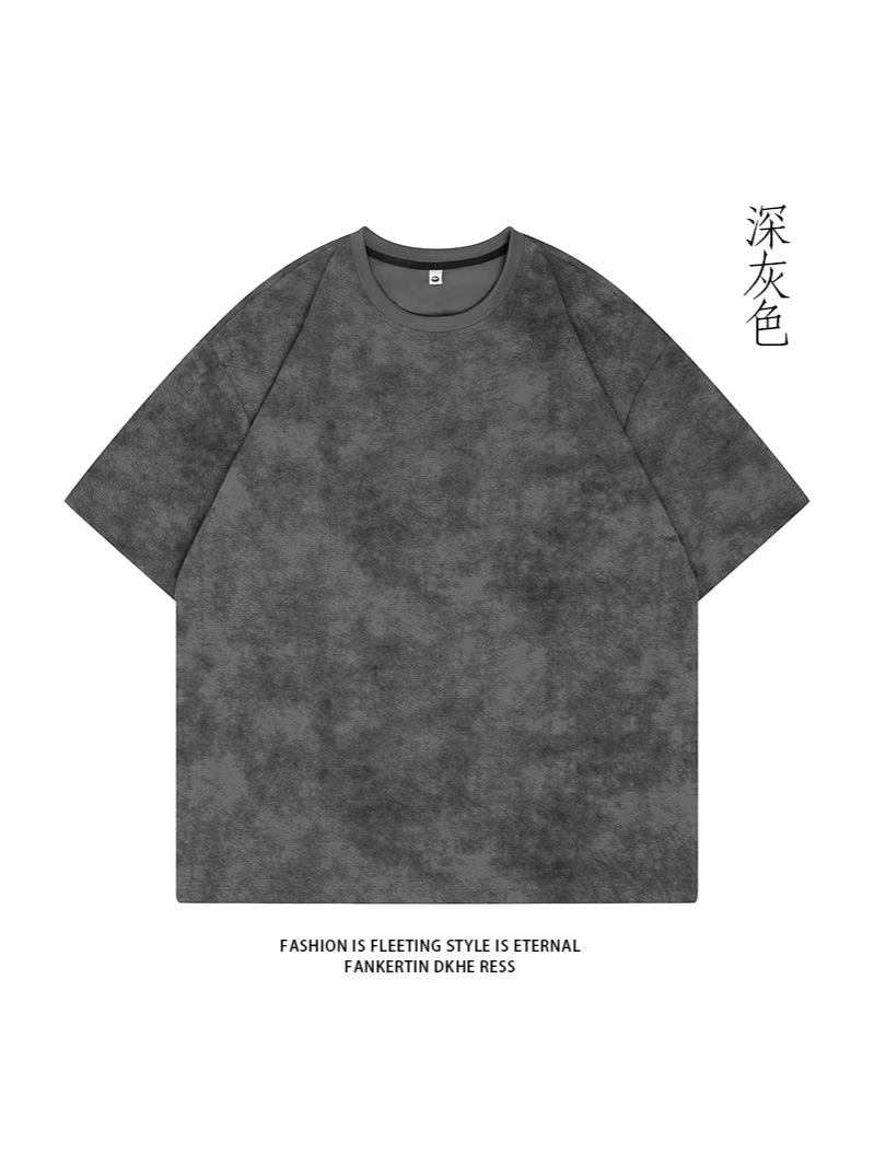 Jianheng's New American Retro Trendy Wax-Washed Round-Neck T-Shirt, High-Quality Loose Casual Men's Short-Sleeve Top