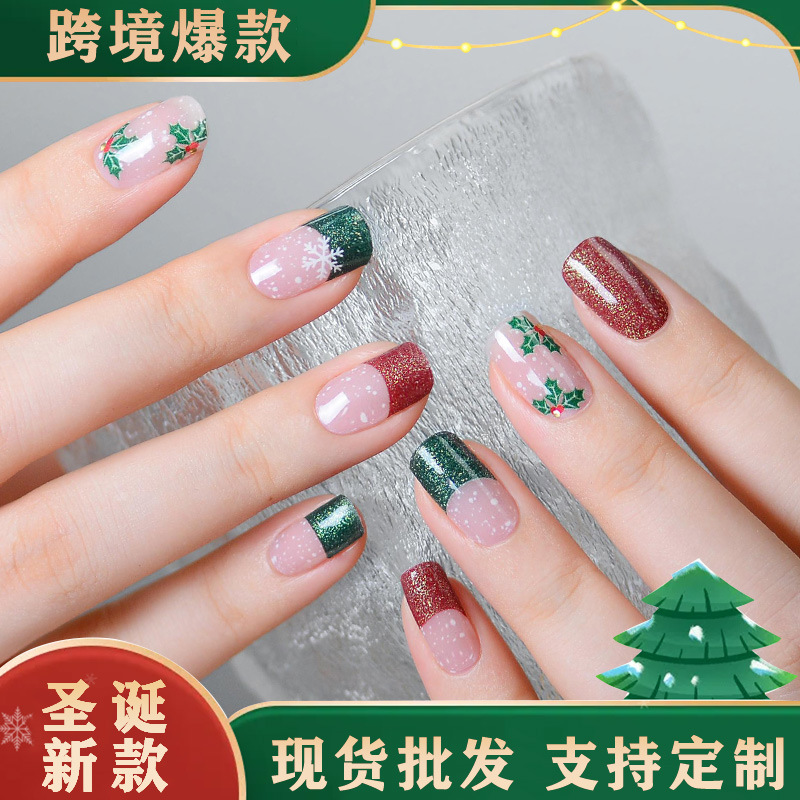 Christmas Nail Stickers Cross-Border Hot-Selling Manufacturers in Stock Semi-Baked Uv Gel Nail Stickers Second Generation Semi-Cured Nail Stickers