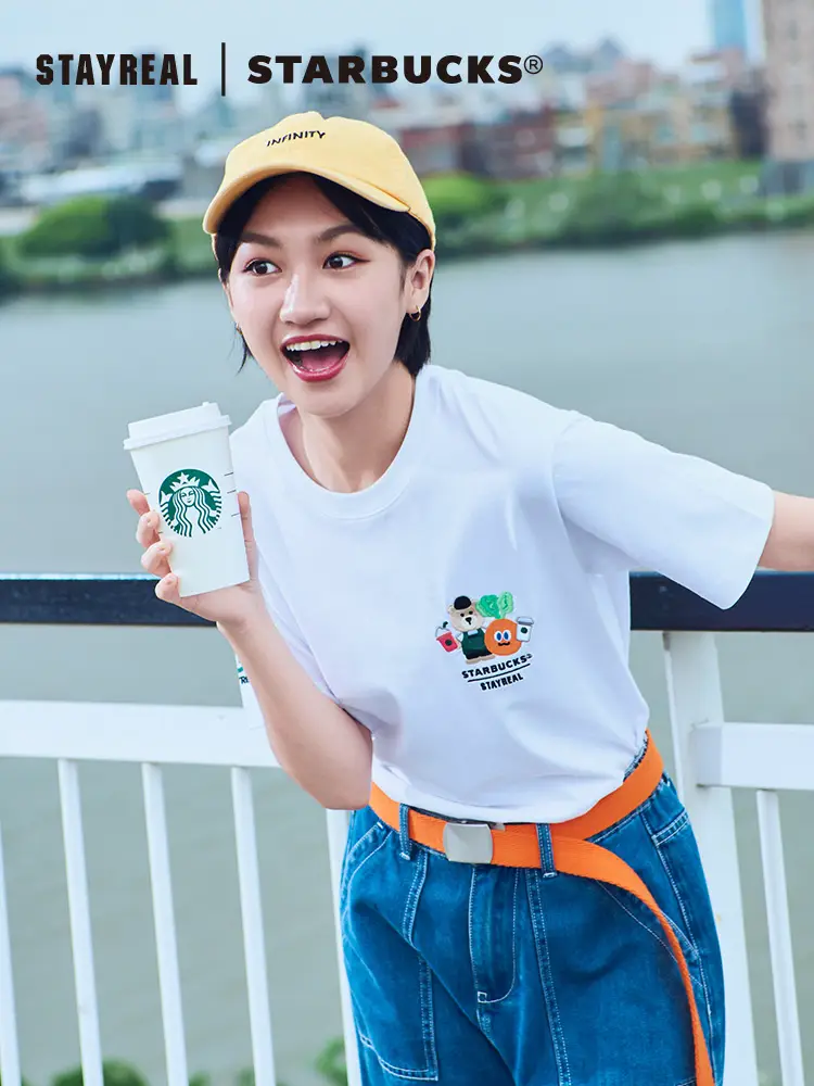 Stayrealx Starbucks Mojo Bus Collaboration T-Shirt Minimalist pure cotton Trendy Unisex Genderless Short Sleeve
