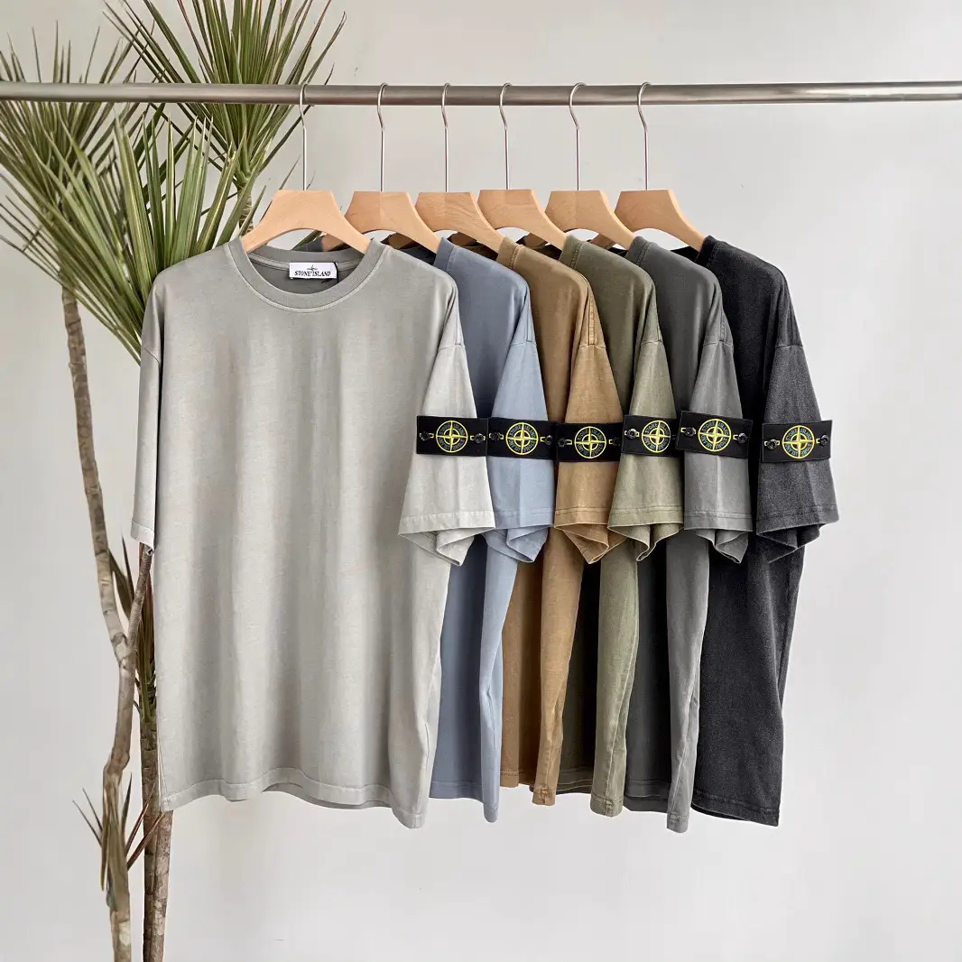 Cross-border foreign trade tide stone four pass island short-sleeved T-shirt on the island label printing loose round neck couple bottoming shirt men T