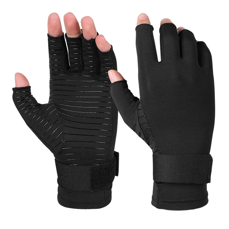 Copper Fiber Pressure Gloves for Men and Women, Sports Fitness Non-Slip Half-Finger Training Gloves, Copper Ion Wrist Guards