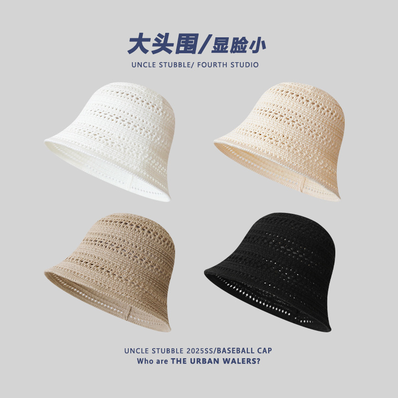 Summer Hollow Breathable Bucket Hat for Women, Sweet and Cute, Face-Slimming Sun Hat, Large Head Circumference, Versatile and Stylish Fisherman Hat